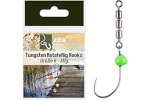 ‎ZITE Zite Fishing Rotate Rig Hooks | 5 Stk. Rotationshaken mit Tungstenperle, Forellenhaken für UL-Gummiköder wie Curly Viper & Mighty Mag Rotor-Haken Größe 4-6, Angelzubehör Angelhaken Forelle Angel Haken