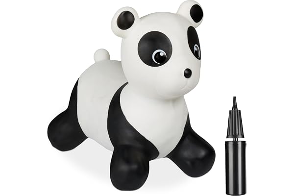Relaxdays Animal Sauteur en Forme de Panda, Charge maximale : env. 50 kg, sans BPA, à partir de 3 Ans, Noir et Blanc