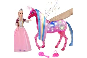 HAPITOIZ Large Maigcal Lights Unicorn & Princess Doll, My Dream Unicorn Toys with Magical Rainbow Lights & Realistic Horse Sounds, Ideal Unicorn Gifts Horse Play Set for Girls 3-9