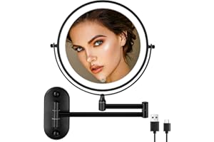 jutyum Lustro kosmetyczne do montażu na ścianie, 1X/10X, oświetlenie LED, 35l x 30 cm, czarno-srebrne