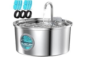 Fontanella per Gatti Acciaio con 6 Filtri a Carbone + 3 Spugne: Fontana per Gatti - 3,2L Fontanella Gatto - Silenziosa Fontanella per Cani - Fontana Gatto - Gontana Gatti - FOFNON