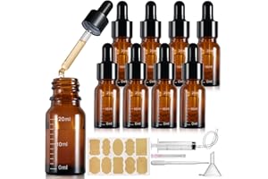 Realure 8 Stück Pipettenflasche 20ml mit Skala, Kleine Braunglas Glas Tropfflasche Dropper Bottle, Refillable Flasche mit Pipette, für Ätherische Öl Parfümöle Flüssigkeit 5 Hilfszubehör