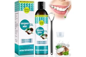 ELF-GRETTER 237ML Oil Pulling, Bain de Bouche Avec Huile Noix de Coco et Menthe Poivrée, Naturel Bains de Bouche avec Gratte Langue pour Élimine Mauvaise Haleine, Blanchiment Dents