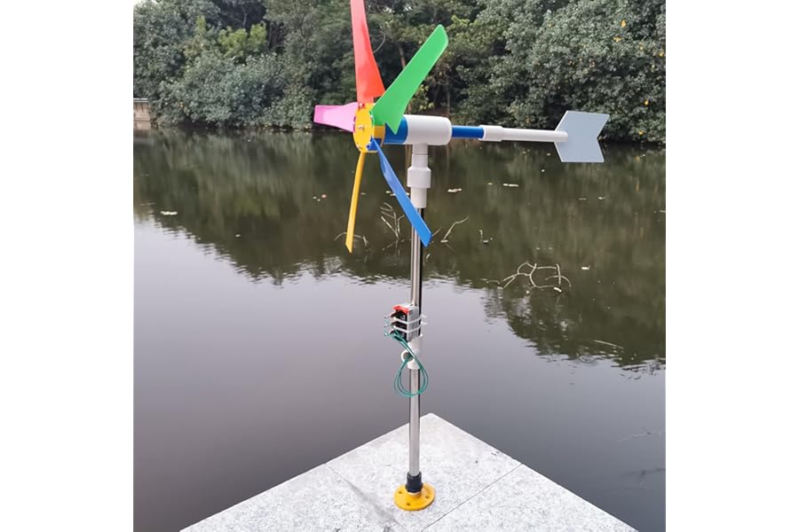 DIY Small Wind Turbine Generator Kit and Light Strip for Yard Backyard Decoration，35 Inch Height, 18 Inch Diameter