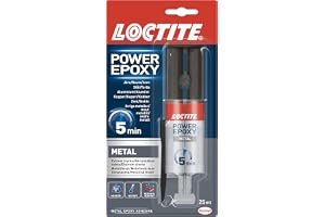 Loctite Power Epoxy Metal, Starkt Tvåkomponents Epoxylim för Metall, 25ml | Metallfärgat lim, Torkar på 5 min, Slutlig styrka 140kg/cm² efter 24 h, Tål vatten/olja/syror, För metall/glas/trä/keramik