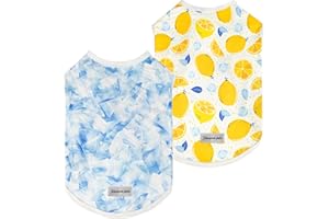 Fitwarm Ice Lemon Hunde-Shirt, LSF 50+, UV-Sonnenschutz, leichte Kühlweste, schnell trocknend, Sommerkleidung für kleine Hunde, Jungen, Mädchen, Haustier-Outfit, Blau, Gelb, Weiß, Größe M, 2 Stück