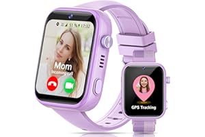 AIMIUVEI 4G Reloj Inteligente Niño, Smartwatch Niños Pantalla HD de 1.83'' con Ilamadas, Videollamadas, Chat de Voz, Whatsapp, WiFi, GPS, SOS, SMS, IP68 Impermeable, Modo Escuela, Podómetro (Púrpura)