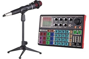 Scheda audio,HUIOP Scheda audio live SK300 Cambia voce esterna Kit mixer audio Batteria ricaricabile integrata Effetti sonori multipli con microfono Supporto per microfono Auricolare per stre