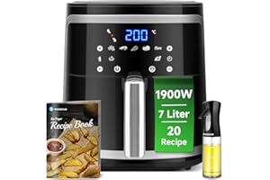 Aigostar Freidora de Aire 7L, 1900 W, Freidora sin Aceite con 7 Funciones, Pantalla Táctil LED, Doble Uso: con Cesta o Cajón.