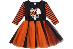 Dazzerake Vestito per Bambina Halloween Lettera Zucca Fantasma Stampa O-Collo Manica Lunga Tutu di Tulle Vestito di Un Pezzo Gonna per Estate Autunno