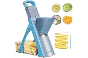 SupMaKin Mandoline de Cuisine Safety Slicer Manuelle Multifonction Tous Coupe Légumes Lame en acier inoxydable, Julienne, Cubes, Fcoupe Patate Frite carotte, Euroshopping -bleu ciel