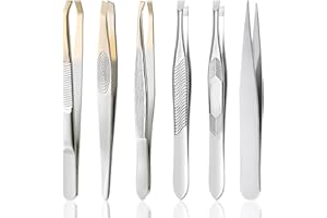 LEIKEDUN 6 Pièces Pince à épiler Professionnelle, Pincettes en Acier Inoxydable pour Sourcil, Pince à Épiler de précision pour Enlèvement des Points Noirs, Poils Incarnés, Les Cils, Poils de Barbe