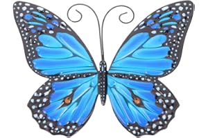 HOMSFOU Decorazione da parete in metallo a forma di farfalla, decorazione da parete ispiratrice, decorazione da parete per interni ed esterni, colore: blu
