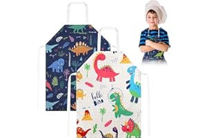 AOMANTIC SARL Delantal para Niños, Delantales de Dinosaurio de Niños, Niños Delantales de Cocina, Delantal Infantil Dinosaurios Impermeable, Delantales Cocina Niños, para Cocinar, Hornear, Pintar