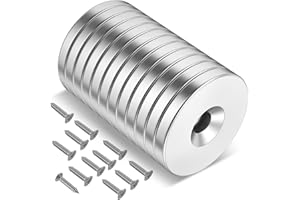 MIN CI 12 Pcs Imanes de Neodimio Grandes, Imanes con Agujero 25 x 3 mm M5 Imanes Planos, Imán para Pizarra Magnética, Armario de Cocina, Frigorífico