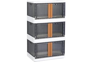 HAIXIN Boite rangement plastique, 72L, Pliable caisse, avec couvercle et 4 roulettes Empilable, aux Vetements Jouets Livres, pour Cuisine Chambre à Coucher (lot de 3)