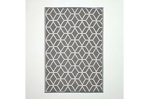 HOMESCAPES Large Outdoor Rug, Luxury Reversible Garden Rugs for Patios Waterproof, Grey Geometric Outdoor Carpet Mat, 100% Recycled Plastic Rug for Picnics, Expertly Woven & Seamless - 180 x 120 cm