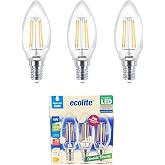 Ecolite 4W LED Filament Mum Ampul, E14 Duy, 6500K Beyaz Işık, 470 L&uuml;men, Şeffaf Cam, Akkor G&ouml;r&uuml;n&uuml;ml&uuml; Dekoratif Lamba, 3'l&uuml; Pa