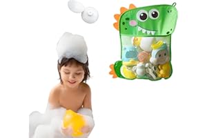 KATLKIU Contenedor de malla para juguetes de baño, organizador de baño con ganchos adhesivos sólidos, bolsa para juguetes para niños, organizador de ducha, prevención de moho y