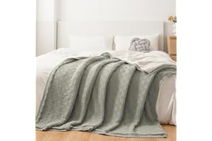 ‎MH MYLUNE HOME MH MYLUNE HOME Sherpa Decke Baumwolle Strickdecke Öko-Tex 180x200cm 660GSM Dicke Kuscheldecke Flauschig Sofadecke Wohndecke Bettüberwurf Warme Gehäkelte Decke Winter Blanket Hellgrüngrau