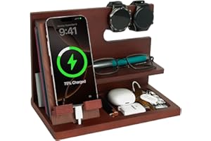 ELEVAT Gifts for Men Christmas Wood Phone Docking Station Desk Organizer Fathers Gifts Anniversary Birthday Gifts for him Xmas Presents for Dad Nightstand Key Wallet Stand for Men, Boyfriend, Dad