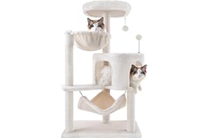 ROYPET 100cm Cat Tree with Sisal Scratching Posts for Indoor Cats,Cat Tower with Hammock and Hanging Ball Toy,Pet Furniture Activity Centre with Condo,Play Towers&Trees,Small Space,Beige