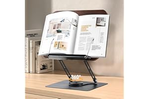 Joyoldelf Leggio Libri Regolabile - Da Tavolo Con Base Girevole 360°, Da Letto in Legno, Supporto Accessori Lettura, Scrivania, Bookstand Bambù per Tablet Cuochi Ricette