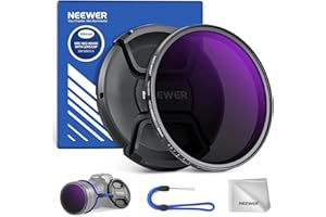 NEEWER 49mm Filtro ND2-ND400 Variabile (1-9 Stop) con Copriobiettivo, Cordino, Panno da Pulizia, Regolazione Precisa della Densità Neutra, Vetro Ottico Multistrato, Anti Impronte Digitali e Antigraffi