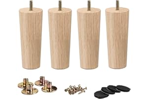 La Vane 4er Set Möbelfüße aus Massivholz - Konische Tischbeine Ersatz (Höhe: 15cm) mit M8 Gewindebolzen, Montageplatten - Für Sofa, Bett, Schrank, Couch, Ottomane & Tische - Leicht zu installieren