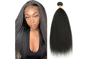 MUABY Yaki Straight Bundles Brazilian Virgin Human Hair Bundles Long Kinky Straigh Weave Bundles Human Hair Natural Black Color Can be Dyed 1 Bundle Yaki Human Hair 100g 18 Inch