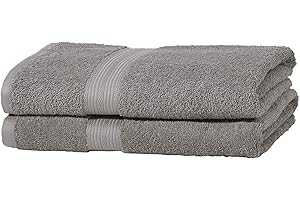 Amazon Basics 100 % coton AB résistant à la décoloration, 2 Serviette de bain, 2 pièces, Gris, 140 x 70 cm