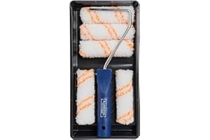 Hamilton for The Trade 7 Piece Medium Pile Paint Roller Set with Tray, 4", White/Orange/Blue