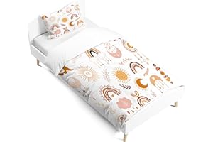 PORJDN Juego de ropa de cama infantil con diseño de arcoíris para niñas y niñas, funda de almohada de 65 x 65 cm, funda nórdica de 140 x 200 cm, diseño de nubes con cremallera suave. (Style C, 140 x