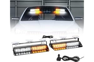 I LITTON 2-IN-1 Amber & White LED Windshield Strobe Lights, 2 x 8.4 Inch Ca Interior Light, 26 Modes 12/24V Emergency Traffic Advisor Front/Rear Car Window Dash Strobe Lights for Trucks Vehicles