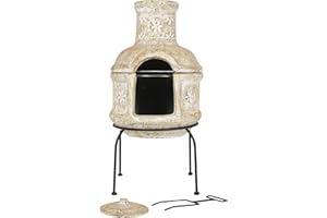 La Hacienda Star Flower Cheminée en Argile avec Grille de Cuisson Paille 2 pièces