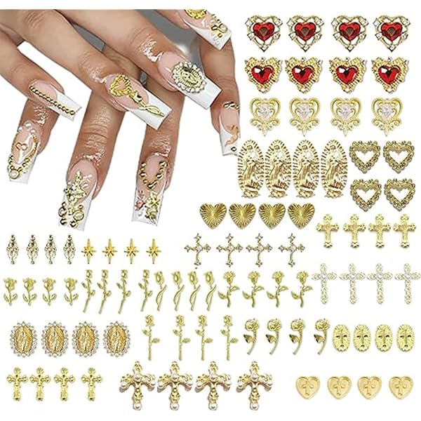 80-teiliges Nagel-Charm-Set In Gold – 16 Designs, Mit Strass & Glitzer, Für DIY Maniküre