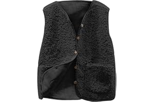 GÉNÉRIQUE Gilet Femme Polaire Doudoune Sans Manches Fourrure Veste Laine Couleur Unie Blouson Mode Bouton Matelassée Manteaux avec Poches Gilets en Molleton Polaire Doux Chaud Manteau Thermique Automne Veste