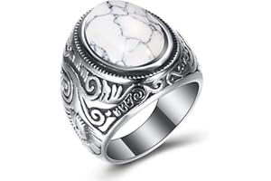 VQYSKO Bague Homme Acier Inoxydable Turquoise Pierre Artificielle Bague Homme Chevalière Vintage Homme Turquoise/Oeil du Tigre/Turquoise Blanche/Turquoise Noire Grande Taille