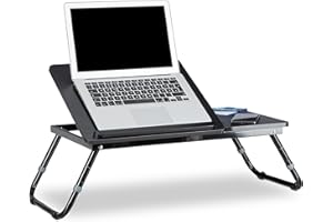 Relaxdays Table d'ordinateur Portable Pliable Noir Plateau de lit HxlxP: 40 x 75 x 35 cm Hauteur réglable pliants, Noir