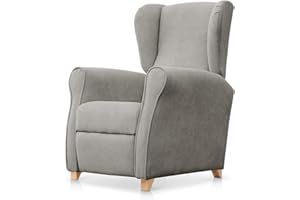 SUENOSZZZ-ESPECIALISTAS DEL DESCANSO Sillón Relax orejero Irene reclinable con Patas de Madera, Relax nórdico tapizado en Tela Antimanchas Gris