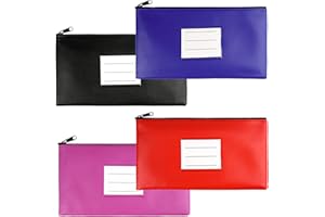 AILVOR Banktasche, 4 Stück Geldtaschen Banktasche, Leder Bankmappe Geldscheintasche mit Reißverschluss und Fenster für Schule, Haushalt, Business （4 Farben）