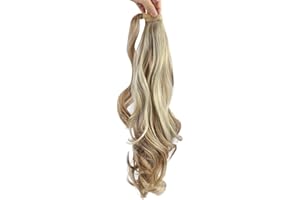 ‎FSHINE Fshine Pferdeschwanz Extensions Haarteil Lockig Clip in Echthaar Ponytail Faber Helles Honigblond Lang Glatt Synthetik Haarverlängerung Echthaar Zopf Haarteil Ponytail Für Frauen in der Farbe 27 613