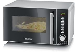 ‎SEVERIN SEVERIN 3-in-1 Mikrowelle mit Grill und Heißluftfunktion, Minibackofen mit 10 Leistungsstufen, multifunktionale Mikrowelle mit Drehteller und Grillrost, schwarz, MW 7773