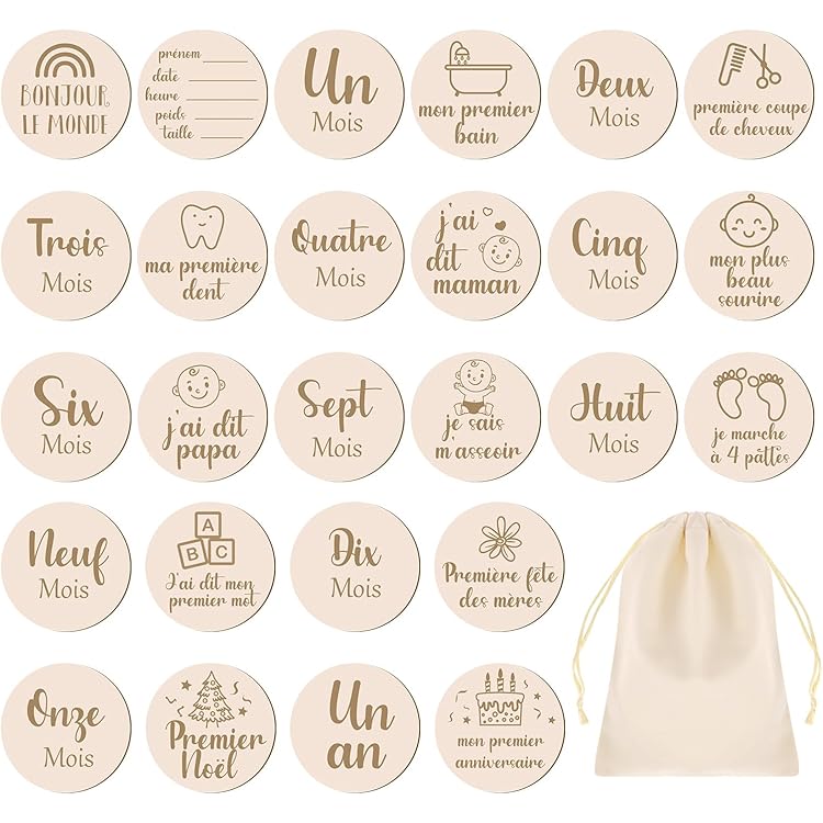Kit Panneau "Hello World" En Bois + 12 Cartes Étapes Bébé - Décoration Photo Nouveau-Né, Baby Shower