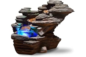 ZEN LIGHT Fontaine d’Intérieur Escalier Cascade Nature Effet Pierre Rock Lumière Coloré, Idée Cadeau Femme et Homme Insolite, Fontaine de Table Zen Relaxante, Objet Déco étonnant, H 25x19x38cm – River Zen’Light