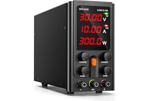 YKGUTILU DC Power Supply Variable, 30V 10A Adjustable Switching Regulated DC Bench Linear Power Supply with LED Power Display, Coarse and Fine Adjustments with Alligator Leads