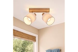 Glitzerlife Lampa sufitowa 2-płomienna lampa sufitowa do przedpokoju - reflektor sufitowy vintage drewniany reflektor ścienny obrotowy 350° E14 MAX.25W lampa do salonu sypialni kuchni (bez żarówki)