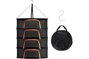 DOKENO 4 Strati Rete Essiccazione, Rete di Essiccazione Sospesa con Chiusura Lampo, Rete Pieghevole per Asciugatura, Rete da Stendino, per Asciugare Piante, Verdure, Erbe, Pesci, Vestiti (D24xH39 inch)