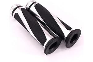 PONDWAY Motorcycle Handlebar Grips, 7/8"(22mm) Motorbike Non-Slip Gel Rubber Hand Bar Grips with Aluminum Bar End, Best Replacement for Yamaha Honda Kawasaki(Silver)