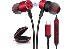 TITACUTE Słuchawki USB C, wejście douszne z kablem magnetyczne, słuchawki douszne, mikrofon do Samsung S22 Ultra S21 S20 FE, Glaxy A53 A33 Oneplus 9 Pro Nord 2 Pixel 7 6 6a Huawei Mi 12, czerwone